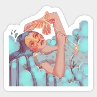 Spring goddess in the clouds with a butterfly Sticker